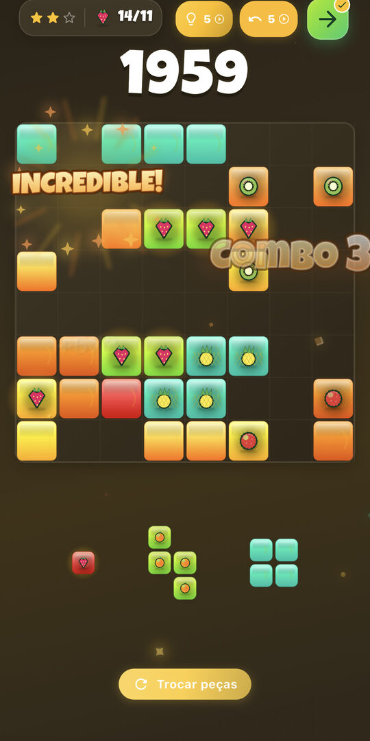 Kiwi Blocks em ação — combo de frutas