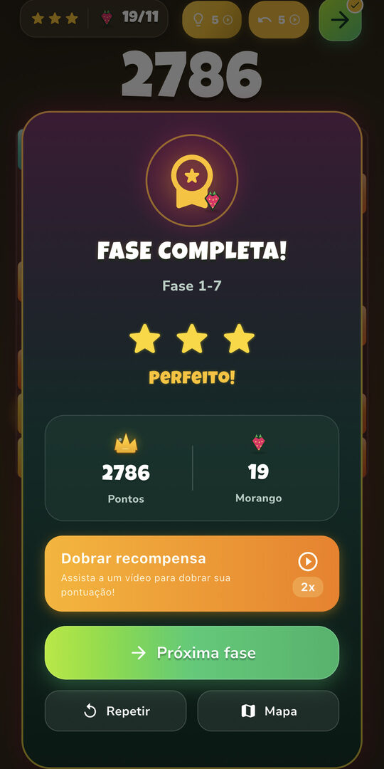 Fase completa com 3 estrelas